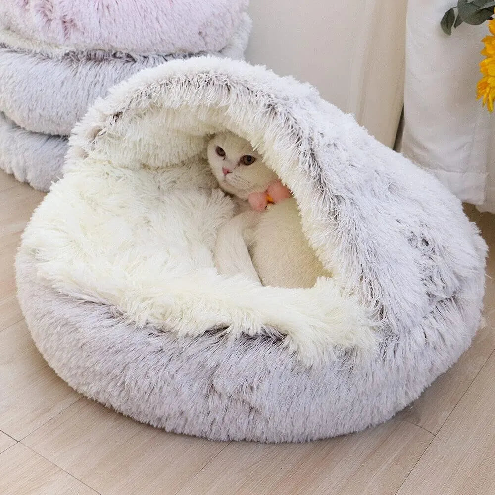 Round bed for plush cat or dog